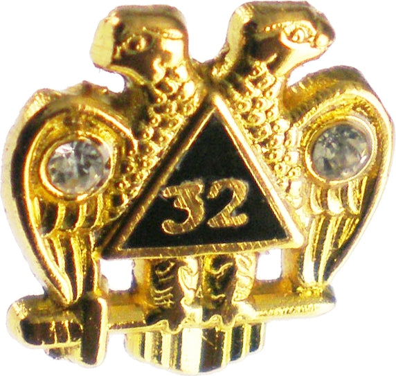 Scottish Rite 32nd Degree Wings Down Rhinestone Small Lapel Pin [Gold]