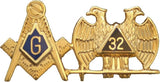 Mason + Scottish Rite 32nd Degree Double Duty Lapel Pin [Gold]