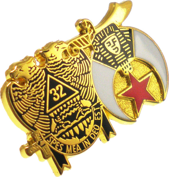 Scottish Rite 32nd Degree + Shriner Double Duty Lapel Pin [Gold]