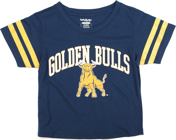 Big Boy Johnson C. Smith Golden Bulls S4 Cropped Womens Tee [Navy Blue]