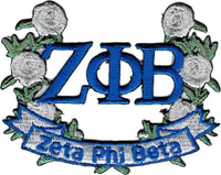 Zeta Phi Beta White Rose Flower Banner Wreath Iron-On Patch [Blue]
