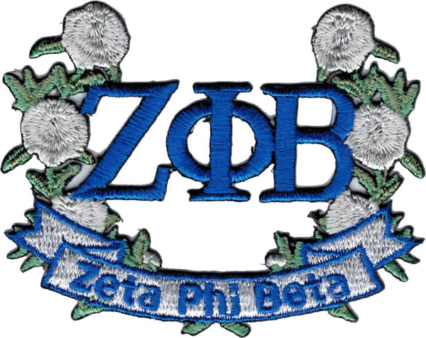 Zeta Phi Beta White Rose Flower Banner Wreath Iron-On Patch [Blue]