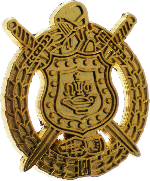 Omega Psi Phi Escutcheon Shield Polished Sandblasted Lapel Pin [Gold]