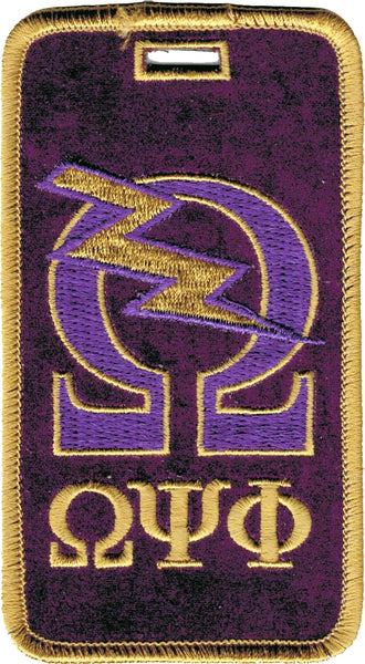 Omega Psi Phi Que Lightning Bolt Velour Luggage Tag [Purple]
