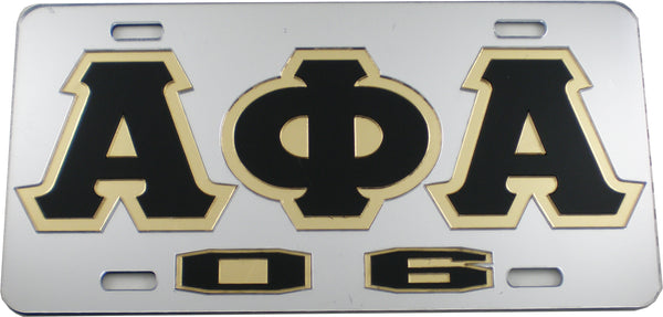 Alpha Phi Alpha 06 Outline Mirror License Plate [Silver/Black/Gold]
