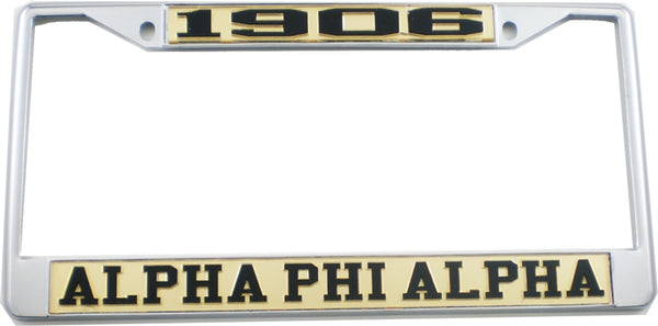 Alpha Phi Alpha 1906 License Plate Frame [Silver Standard Frame - Gold/Black]