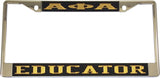 Alpha Phi Alpha Educator License Plate Frame [Silver Standard Frame - Black/Gold]