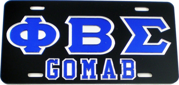Phi Beta Sigma GOMAB Outline Mirror License Plate [Black/Blue/Silver]