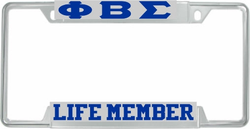 Phi Beta Sigma Life Member License Plate Frame [Decal Visible Frame - Silver/Blue]