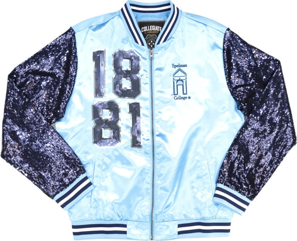 Big Boy Spelman College S4 Womens Sequins Satin Jacket [Sky Blue]