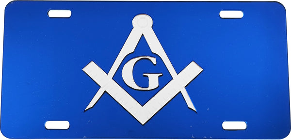 Mason Symbol Mirror License Plate [Blue/Silver]