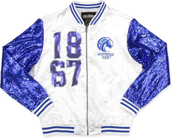 Big Boy Fayetteville State Broncos S4 Womens Sequins Satin Jacket [White]