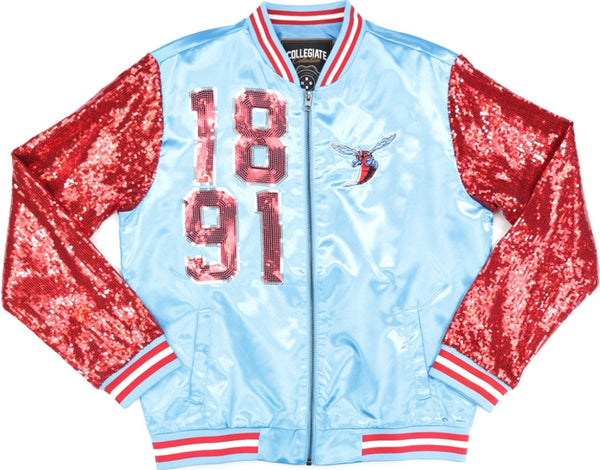 Big Boy Delaware State Hornets S4 Womens Sequins Satin Jacket [Sky Blue]