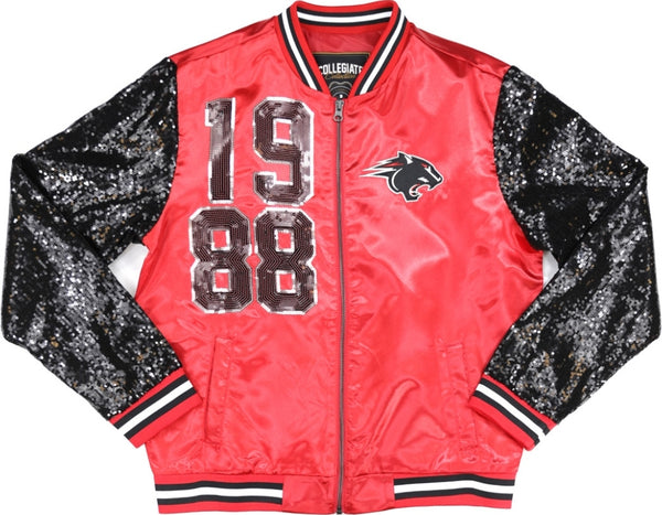 Big Boy Clark Atlanta Panthers S4 Womens Sequins Satin Jacket [Red]