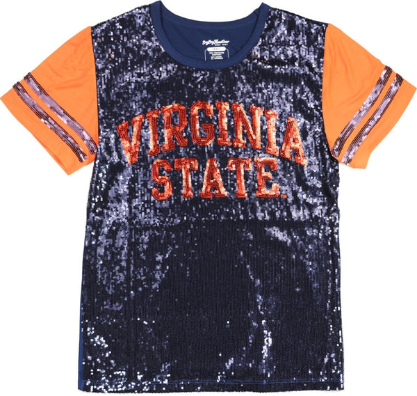 Big Boy Virginia State Trojans S6 Womens Sequins Tee [Navy Blue]