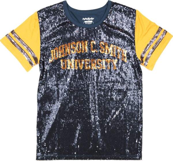 Big Boy Johnson C. Smith Golden Bulls S6 Womens Sequins Tee [Navy Blue]