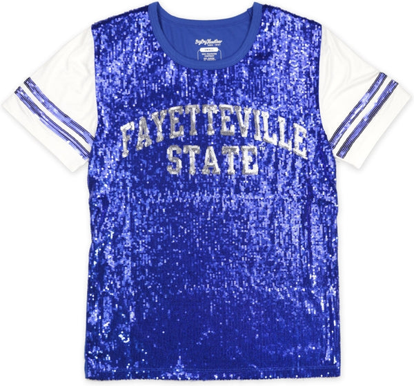 Big Boy Fayetteville State Broncos S6 Womens Sequins Tee [Royal Blue]