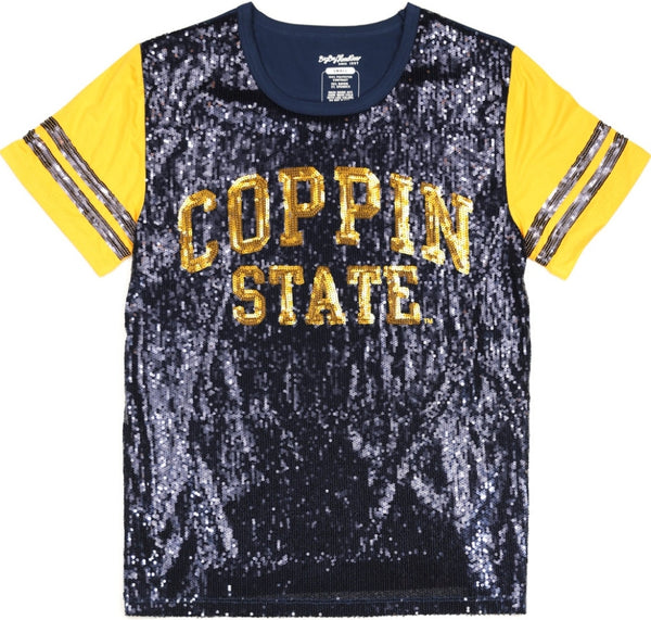 Big Boy Coppin State Eagles S6 Womens Sequins Tee [Navy Blue]