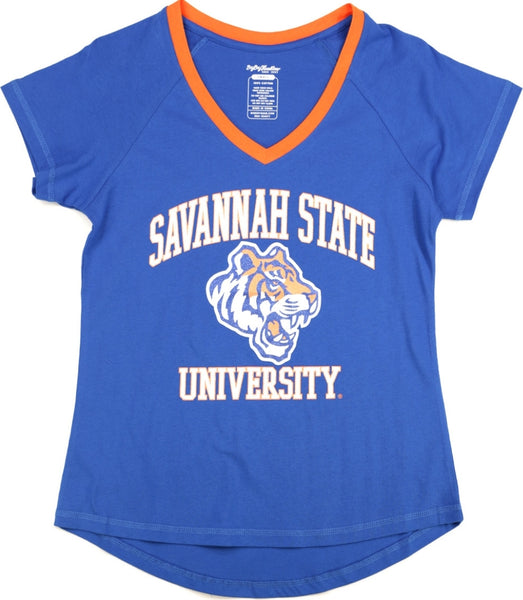 Big Boy Savannah State Tigers S3 Womens V-Neck Tee [Royal Blue]