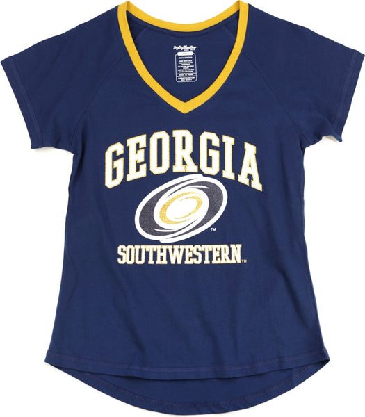 Big Boy Georgia Southwestern State Hurricanes S3 Womens V-Neck Tee [Navy Blue]