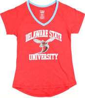 Big Boy Delaware State Hornets S3 Womens V-Neck Tee [Red]