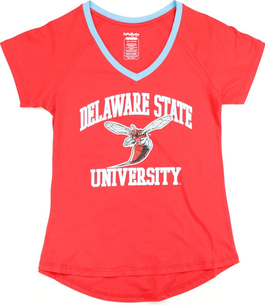 Big Boy Delaware State Hornets S3 Womens V-Neck Tee [Red]
