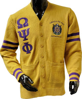 Buffalo Dallas Omega Psi Phi Chenille Varsity Cardigan [Button Down - Gold]