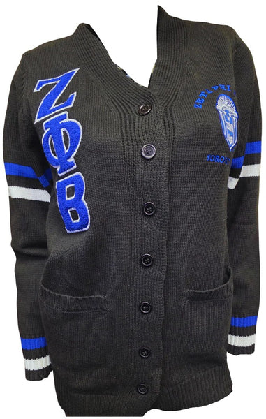 Buffalo Dallas Zeta Phi Beta Chenille Varsity Cardigan [Button Down - Black]