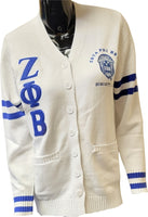 Buffalo Dallas Zeta Phi Beta Chenille Varsity Cardigan [Button Down - White]