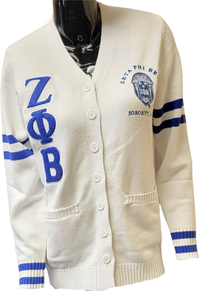 Buffalo Dallas Zeta Phi Beta Chenille Varsity Cardigan [Button Down - White]