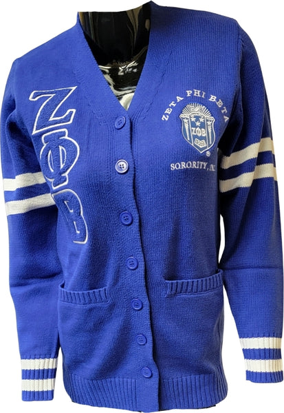 Buffalo Dallas Zeta Phi Beta Chenille Varsity Cardigan [Button Down - Blue]
