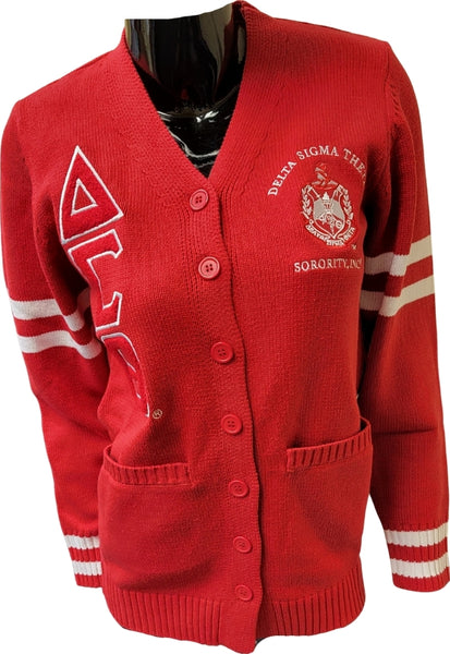 Buffalo Dallas Delta Sigma Theta Chenille Varsity Cardigan [Button Down - Red]