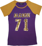 Big Boy Alcorn State Braves S1 Ladies Sequins Patch Tee [Purple]