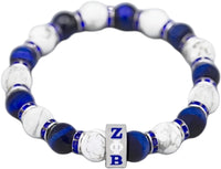 Zeta Phi Beta Stone Tiger Eye Bead Bracelet With Stainless Steel Charm [Blue/White]