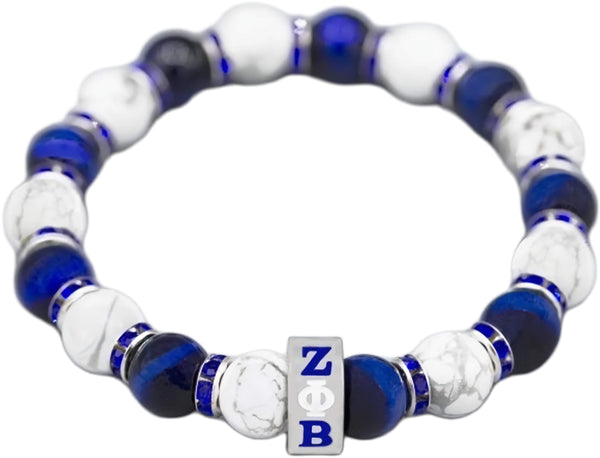 Zeta Phi Beta Stone Tiger Eye Bead Bracelet With Stainless Steel Charm [Blue/White]