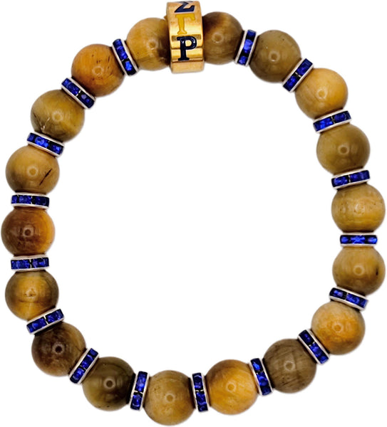 Sigma Gamma Rho Stone Tiger Eye Bead Bracelet With Stainless Steel Charm [Gold]