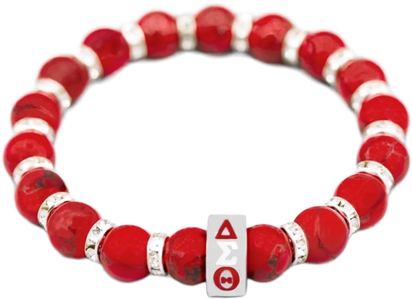 Delta Sigma Theta Stone Turquoise Bead Bracelet With Stainless Steel Charm [Red]