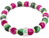Alpha Kappa Alpha Stone Tiger Eye Bead Bracelet With Stainless Steel Charm [Pink/Green]