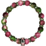 Alpha Kappa Alpha Stone Malachite Bead Bracelet With Stainless Steel Charm [Green]