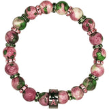 Alpha Kappa Alpha Stone Rhodonite Bead Bracelet With Stainless Steel Charm [Pink/Green]