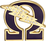 Omega Psi Phi Rhinestone Que Bolt Lapel Pin [Purple/Gold]