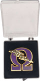 Omega Psi Phi Rhinestone Que Bolt Lapel Pin [Purple/Gold]