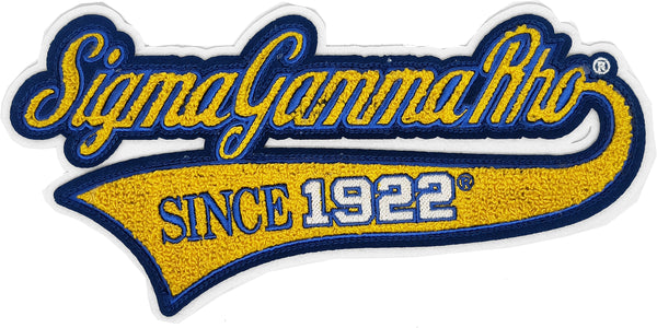 Sigma Gamma Rho Vintage Tail Design Chenille Iron-On Patch [Gold/Blue]