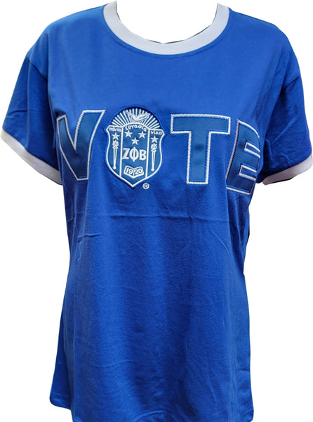 Buffalo Dallas Zeta Phi Beta Vote Ringer T-Shirt [Short Sleeve - Blue]