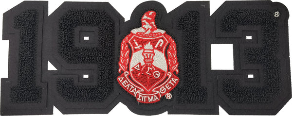 Delta Sigma Theta Crest Year 1913 Black Series Chenille Iron-On Patch [Black]