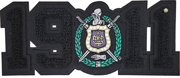 Omega Psi Phi Shield Year 1911 Black Series Chenille Iron-On Patch [Black]