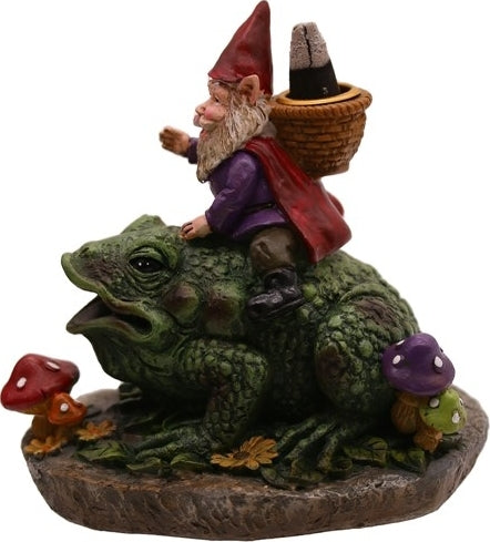 Gnome Riding Frog Backflow Incense Cone Burner [Multi-Colored]