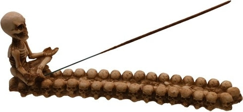 Meditating Skeleton Boat Incense Burner [Brown]