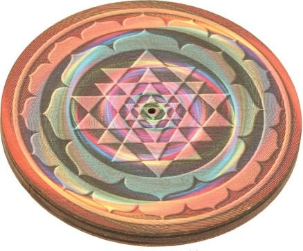 Wooden Round Geometric Incense Burner [Multi-Colored]
