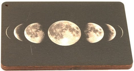 Wooden Square Moon Phases Incense Burner [Black]